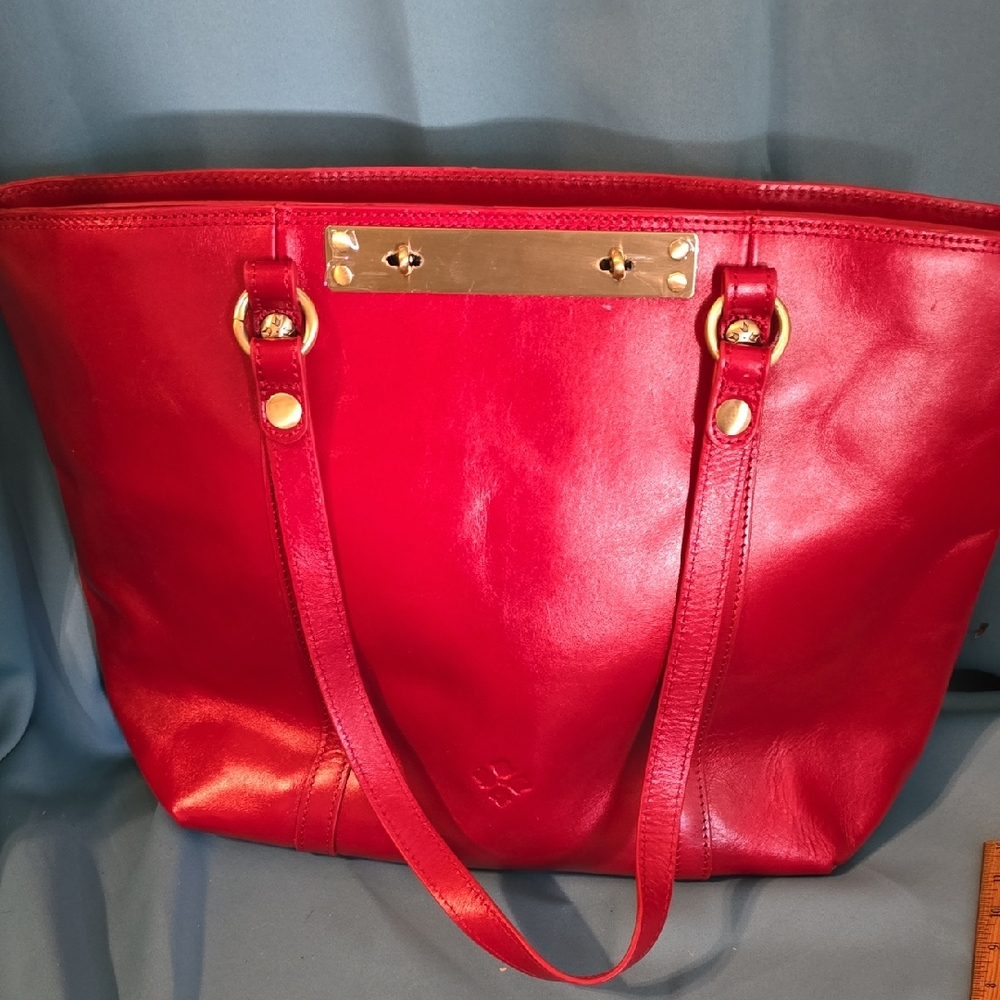 Patricia Nash Red Leather Tote with Gold Accents